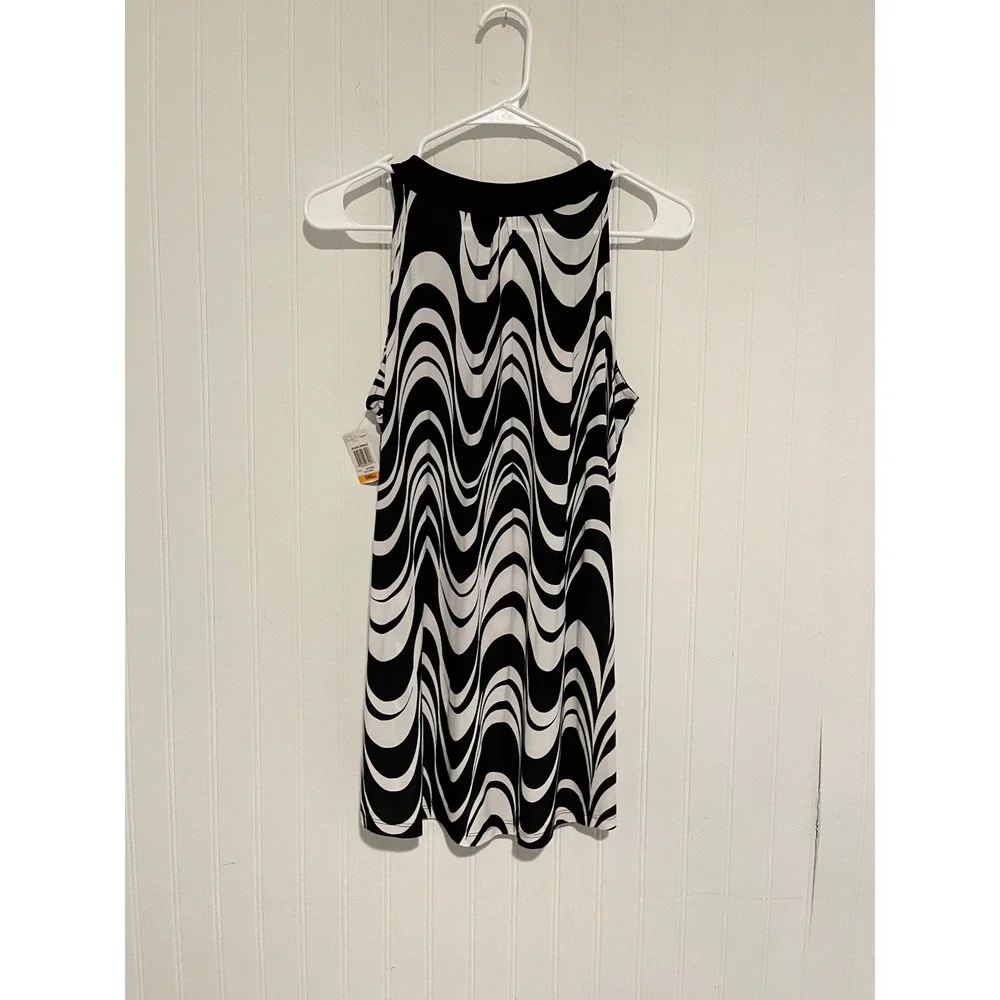 INC International Concepts Blouse Women Small Black White NWT Swirl Quarter Zip